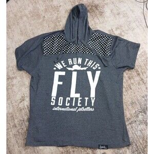 ​Fly Society Hoodie Men's 5XL Short Sleeve Gray Pullover Polka Dot Graphic Tee
